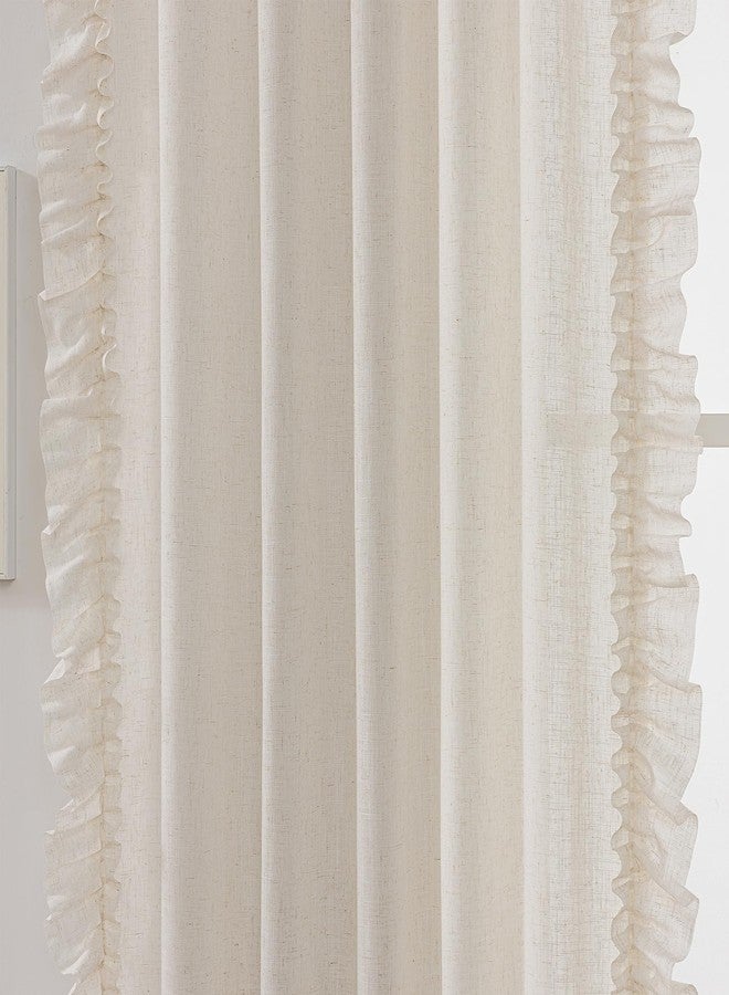 TERLYTEX Linen Ruffle Curtains for Living Room, 2 Panels Farmhouse Ruffled Curtains 84 Inches Long, Rod Pocket Privacy Light Filtering Semi-Sheer Cottagecore Window Flowy Scalloped Curtain Drapes, 58 x 84 Inch - Image 5